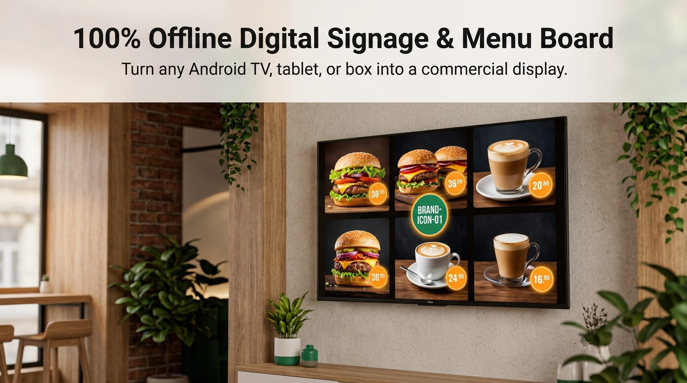 Visual do produto OfflineSignage para sinalização Android